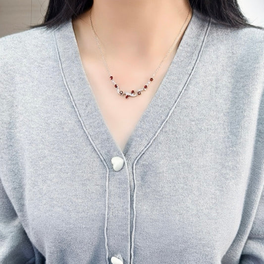 Garnet Wave Necklace (925 Sterling Silver)