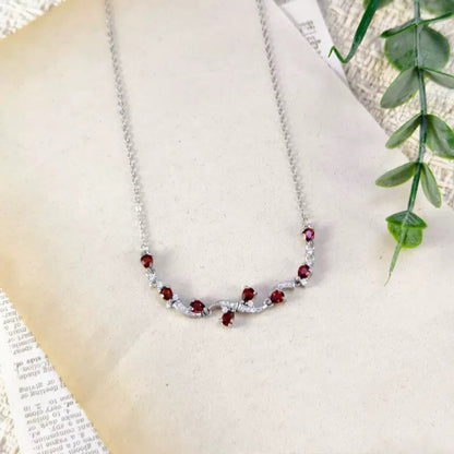 Garnet Wave Necklace (925 Sterling Silver)