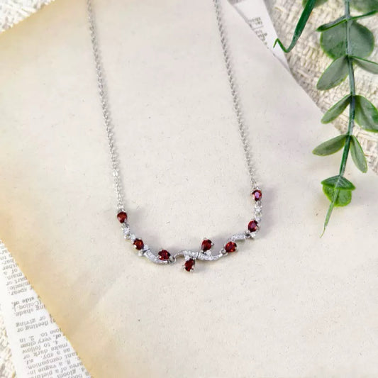Garnet Wave Necklace (925 Sterling Silver)