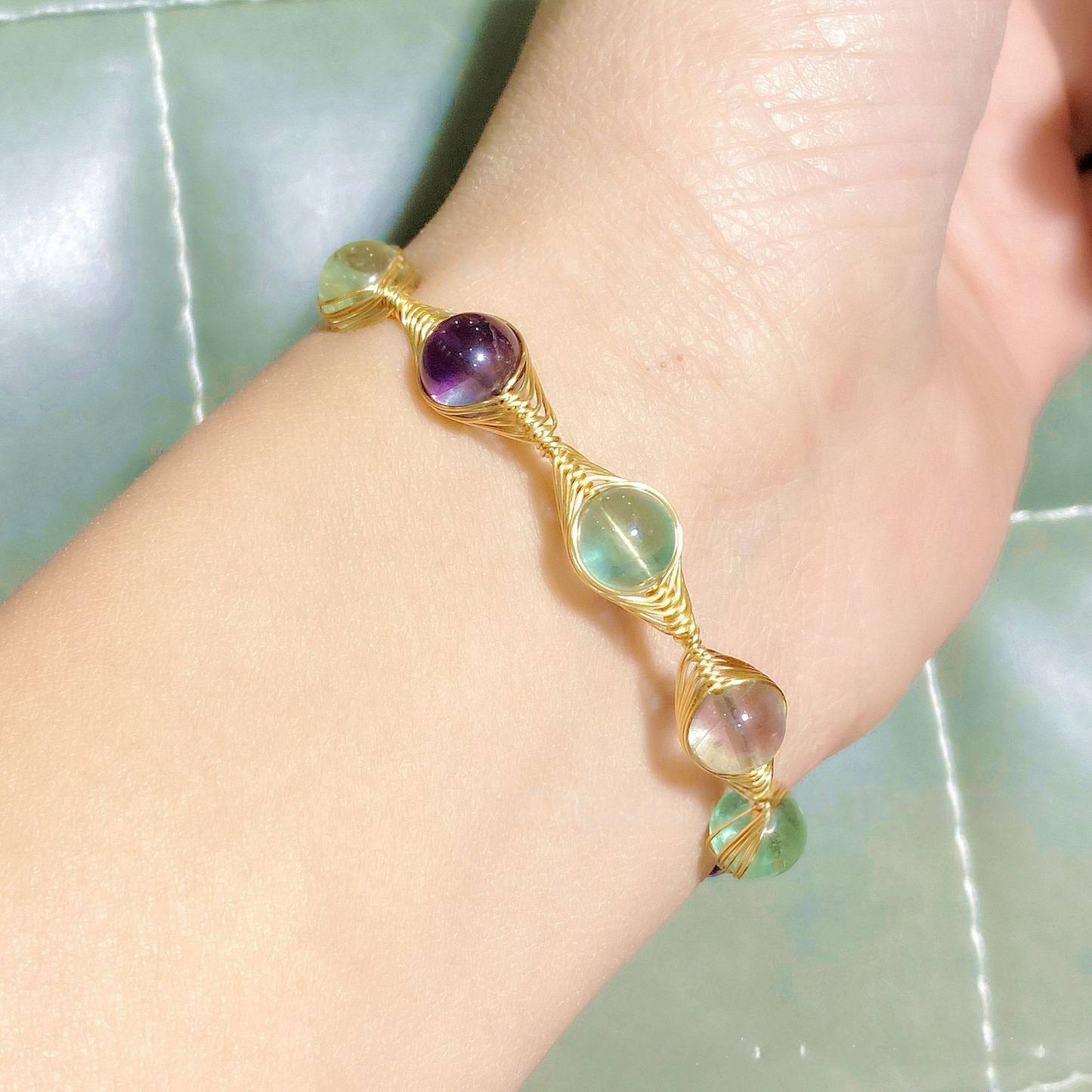 Fluorite Wire Wrapped Cuff Bracelet