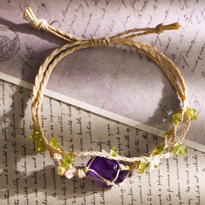 Raw Amethyst Double Cord Handwoven Bracelet
