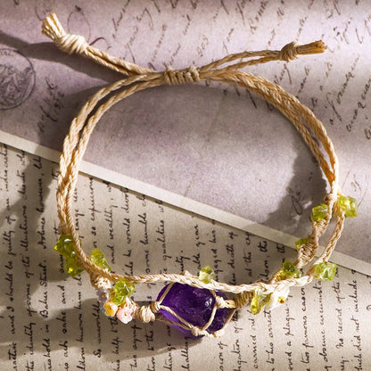 Raw Amethyst Double Cord Handwoven Bracelet