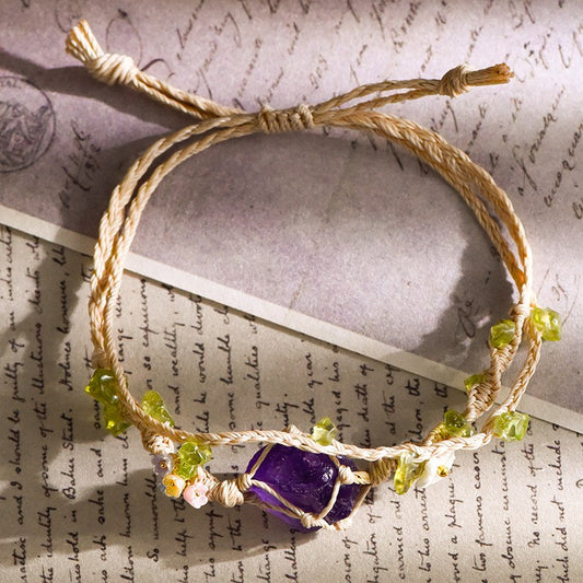 Raw Amethyst Double Cord Handwoven Bracelet