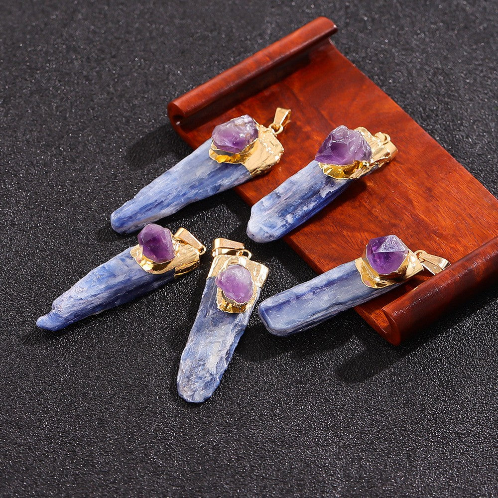Blue Kyanite Blade Necklace with Amethyst Accent