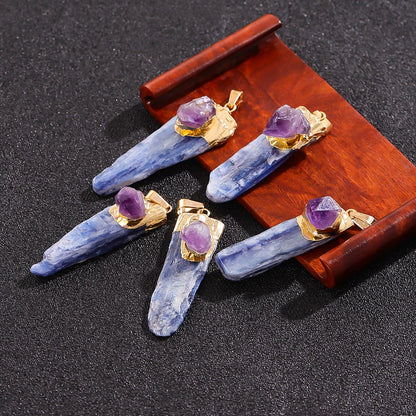 Blue Kyanite Blade Necklace with Amethyst Accent