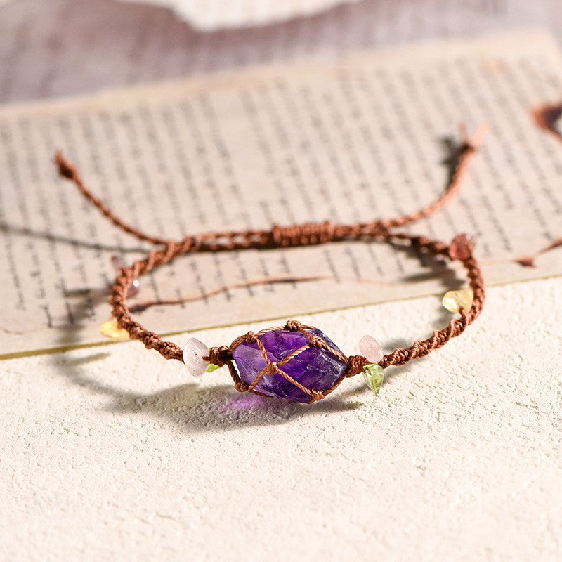 Raw Amethyst Handwoven Bracelet