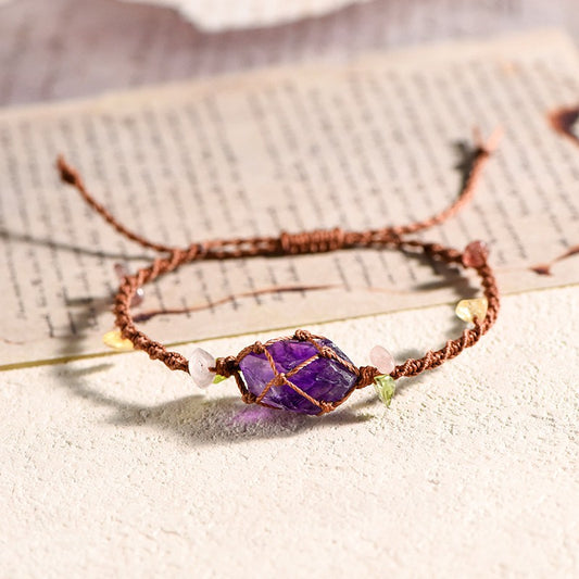 Raw Amethyst Handwoven Bracelet