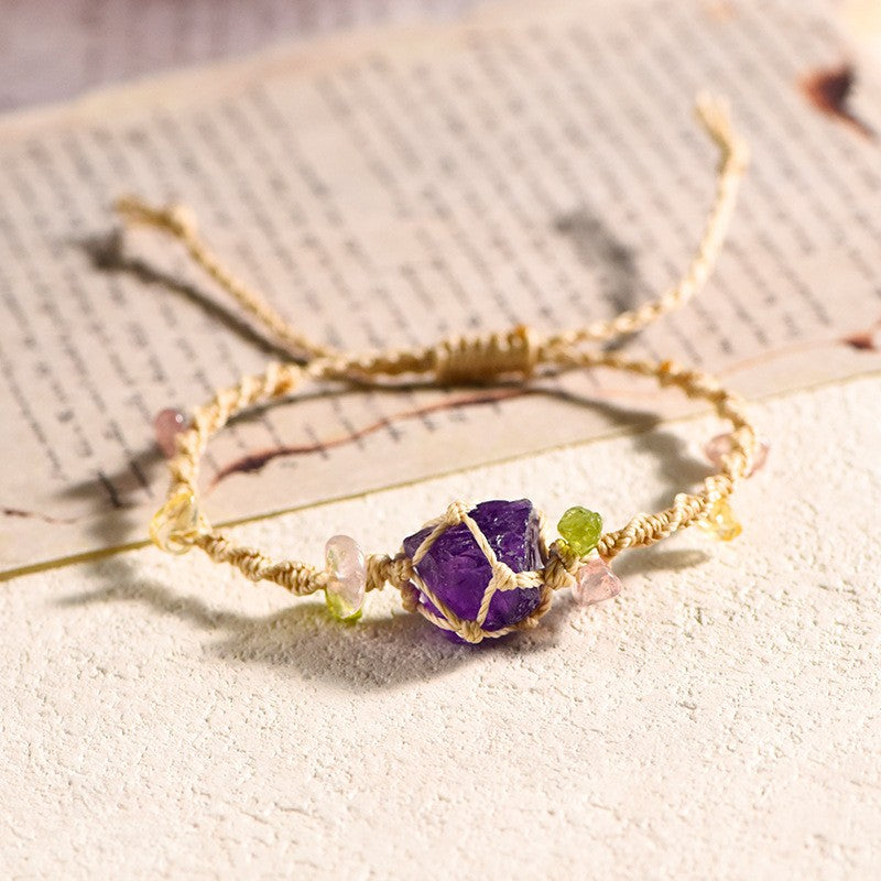 Raw Amethyst Handwoven Bracelet
