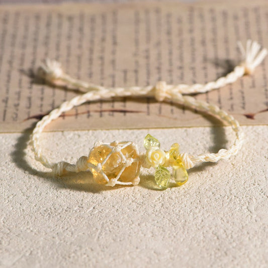 Raw Citrine Bracelet with Flower Charm