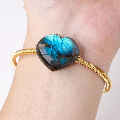 Labradorite Heart Wire Wrapped Cuff Bracelet