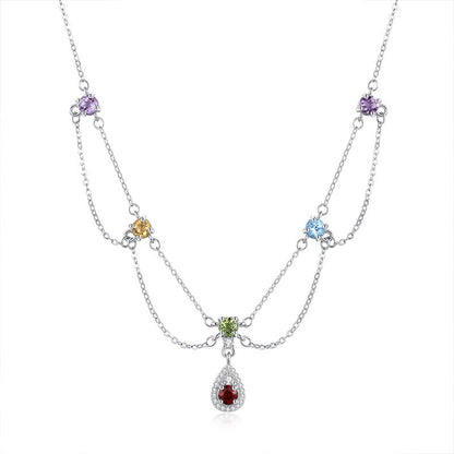 Rainbow Gemstone Layered Necklace (925 Sterling Silver)