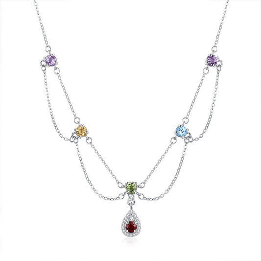 Rainbow Gemstone Layered Necklace (925 Sterling Silver)