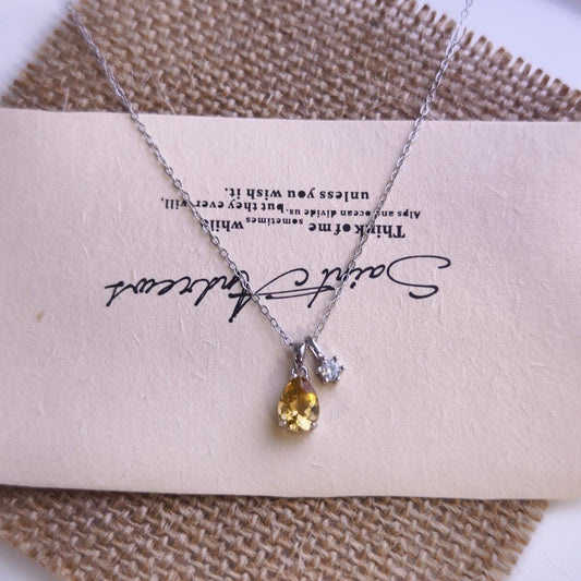 Citrine Teardrop Necklace (925 Sterling Silver)