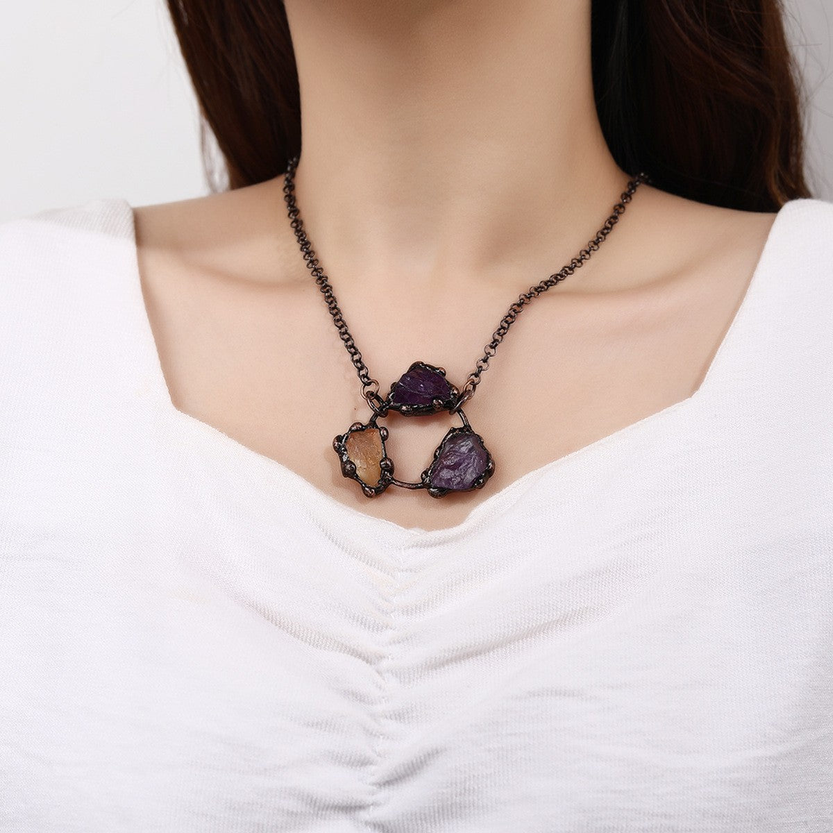 Raw Amethyst & Citrine Statement Necklace