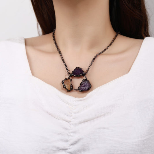 Raw Amethyst & Citrine Statement Necklace