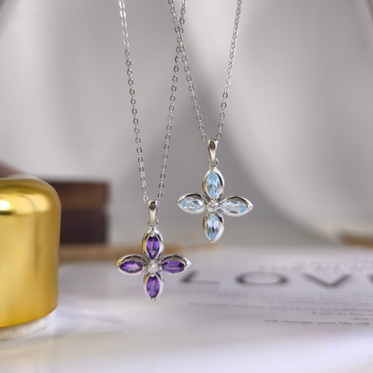 Amethyst Clover Necklace (925 Sterling Silver)