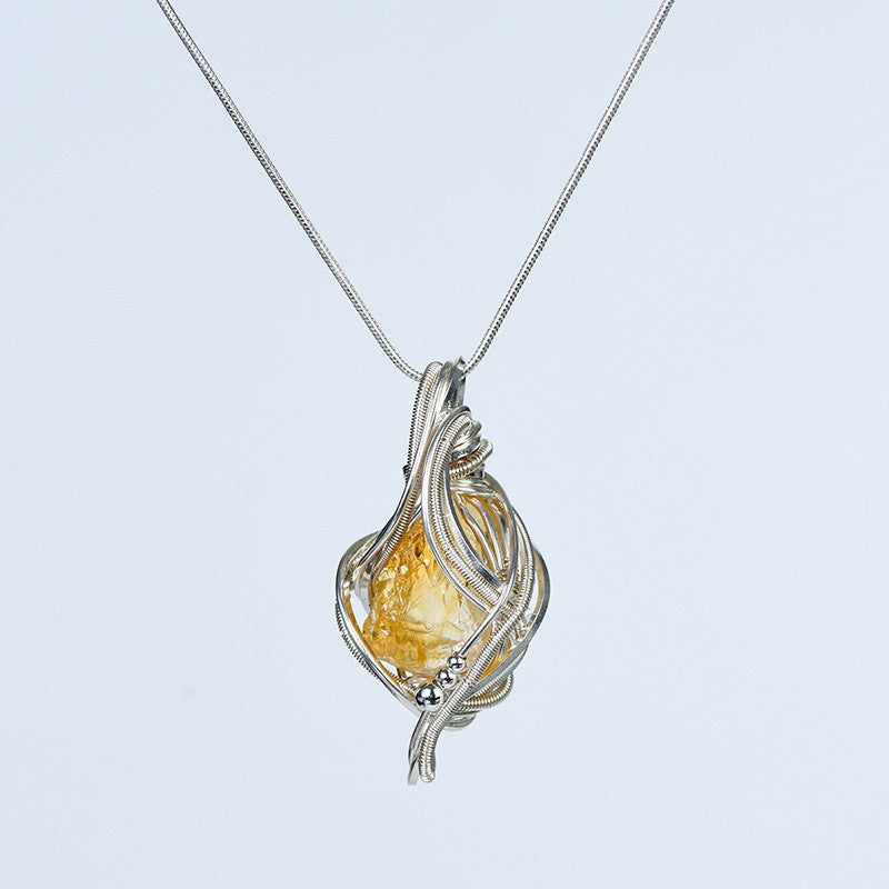 Raw Citrine Hand Wrapped Necklace