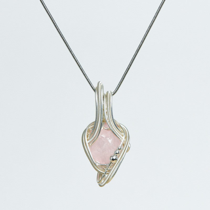 Raw Rose Quartz Hand Wrapped Necklace
