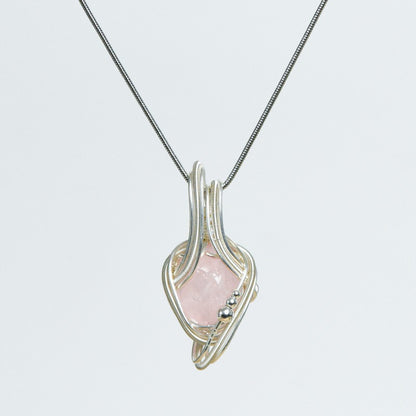 Raw Rose Quartz Hand Wrapped Necklace