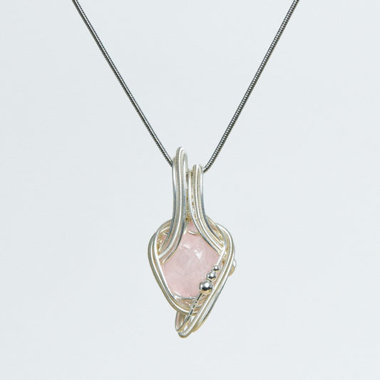 Raw Rose Quartz Hand Wrapped Necklace