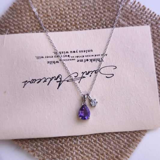 Amethyst Teardrop Necklace (925 Sterling Silver)