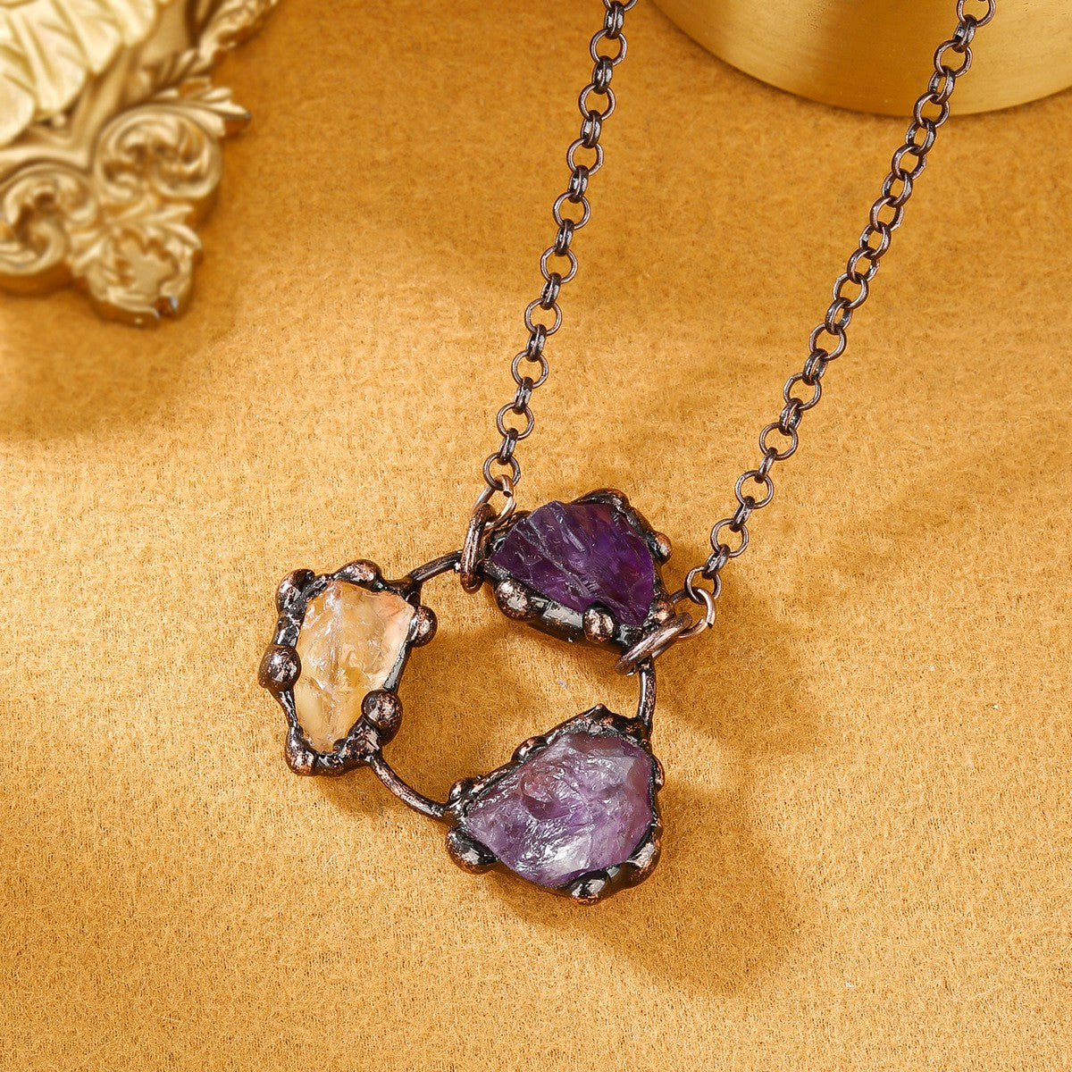 Raw Amethyst & Citrine Statement Necklace