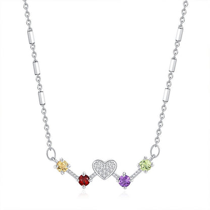 Rainbow Gemstone Heartbeat Necklace (925 Sterling Silver)