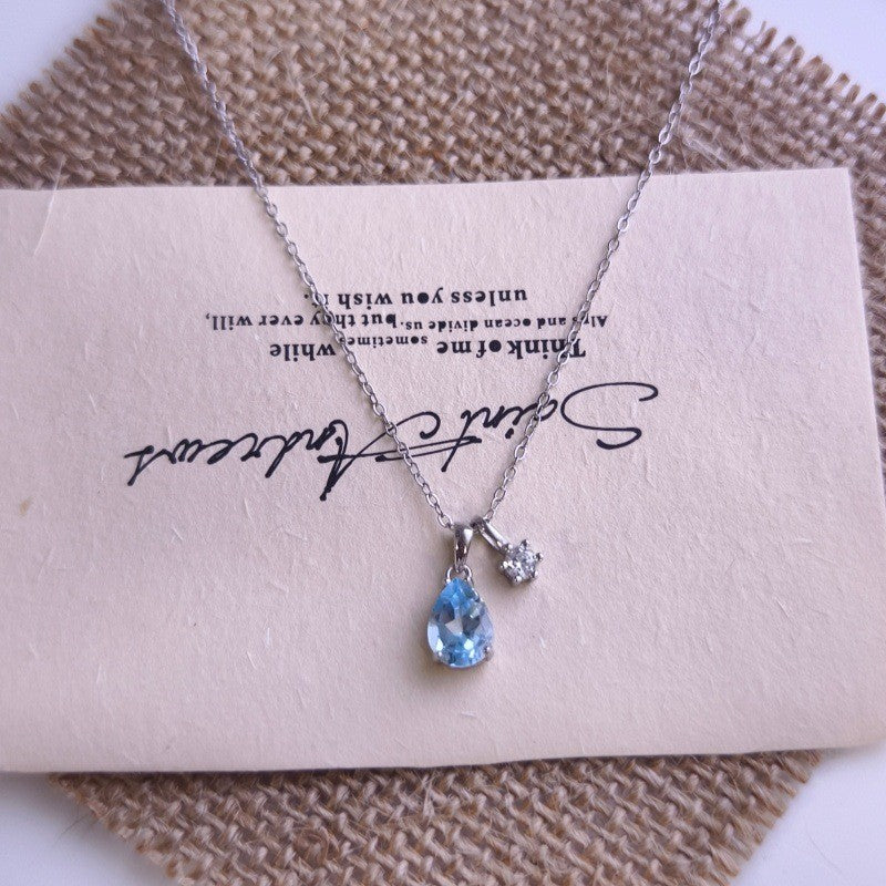 Blue Topaz Teardrop Necklace (925 Sterling Silver)