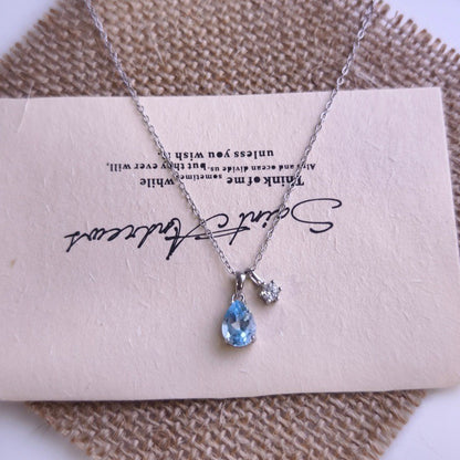 Blue Topaz Teardrop Necklace (925 Sterling Silver)