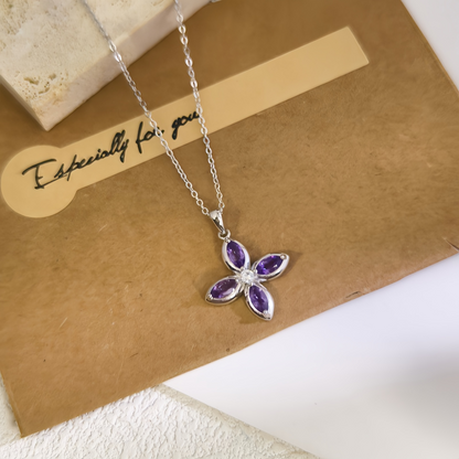 Amethyst Clover Necklace (925 Sterling Silver)