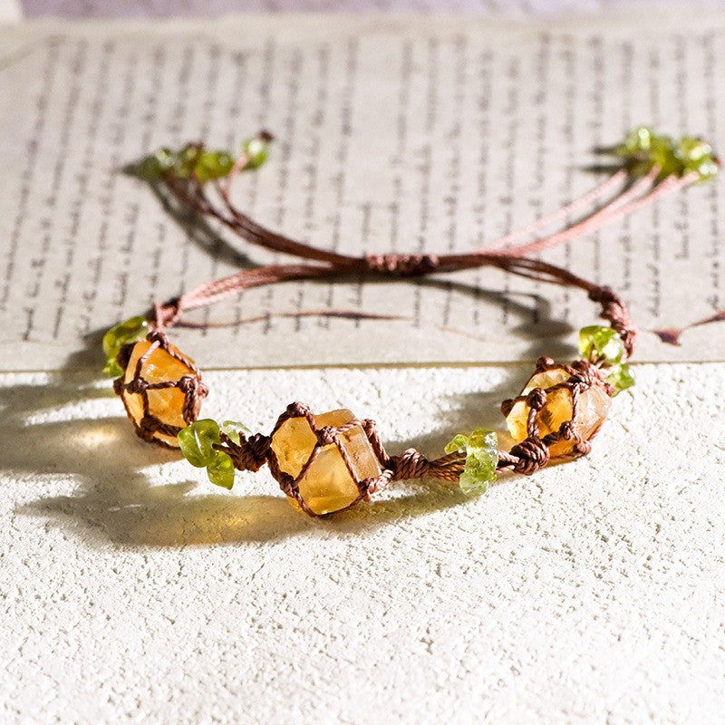 Triple Raw Citrine Handwoven Bracelet