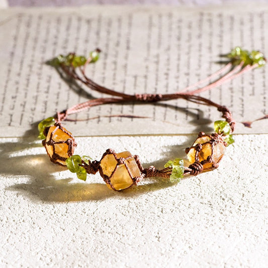 Triple Raw Citrine Handwoven Bracelet