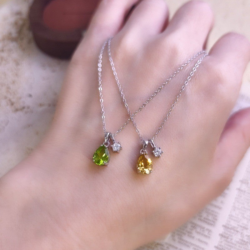 Citrine Teardrop Necklace (925 Sterling Silver)