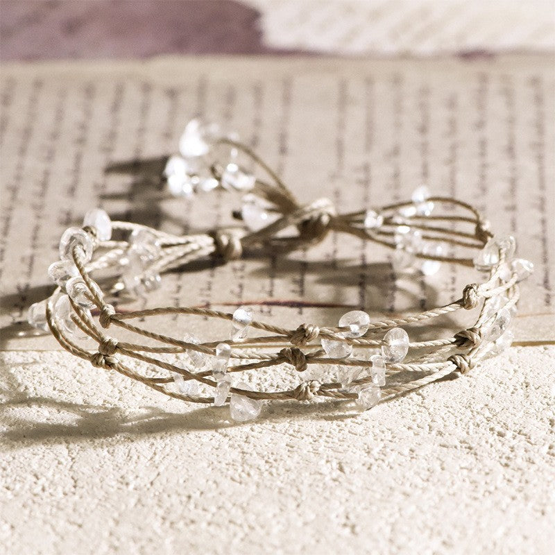 Clear Quartz Chip Multi Strand Handwoven Bracelet