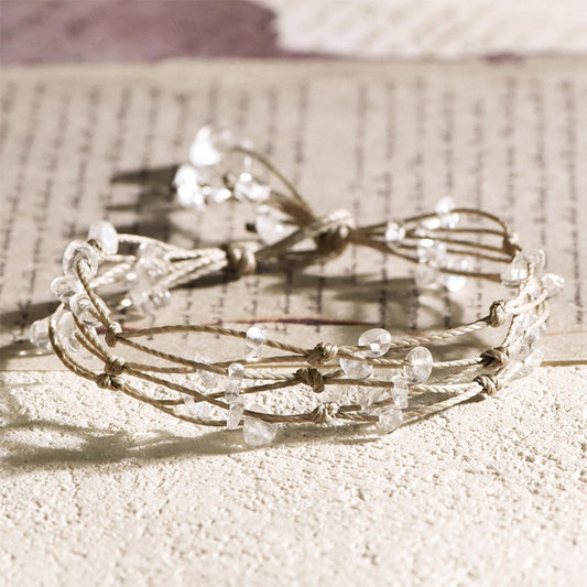 Clear Quartz Chip Multi Strand Handwoven Bracelet
