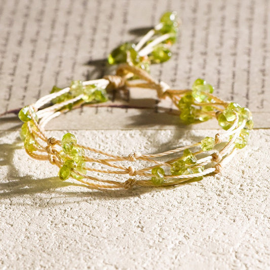 Peridot Chip Multi Strand Handwoven Bracelet