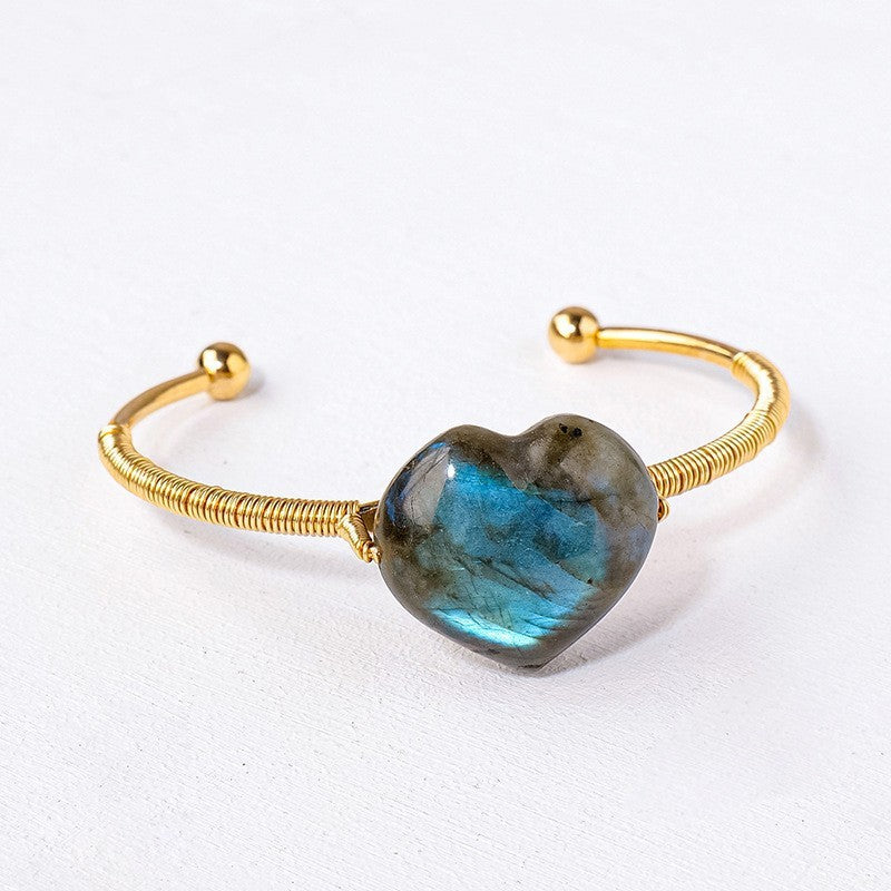 Labradorite Heart Wire Wrapped Cuff Bracelet