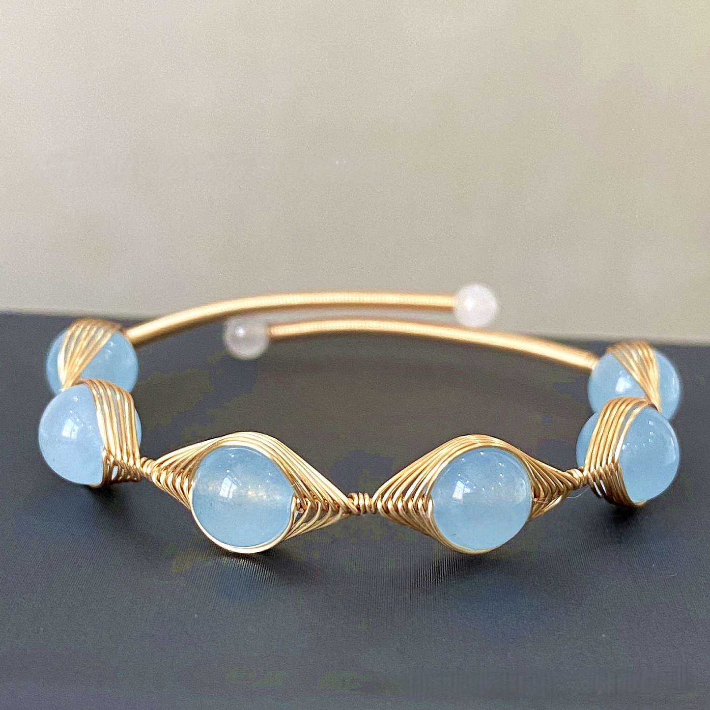 Blue Chalcedony Wire Wrapped Cuff Bracelet