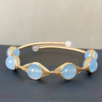 Blue Chalcedony Wire Wrapped Cuff Bracelet