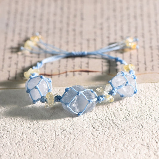 Triple Raw Celestite Handwoven Bracelet