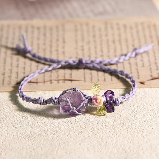 Raw Amethyst Bracelet with Flower Charm