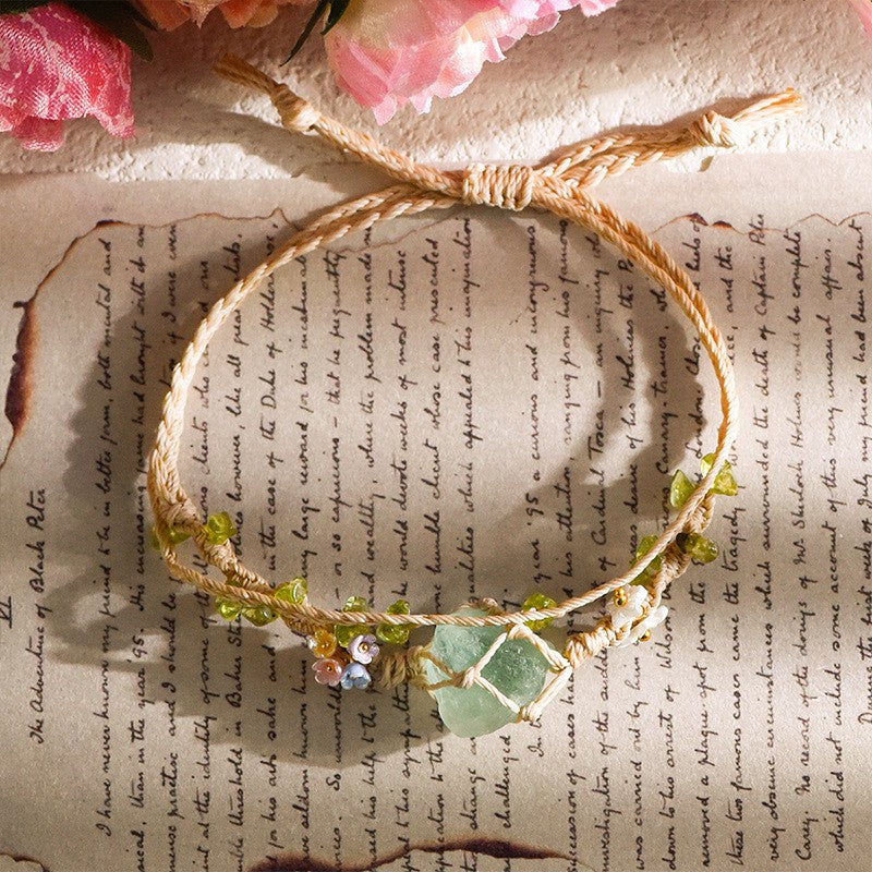 Raw Fluorite Double Cord Handwoven Bracelet