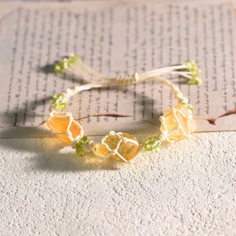 Triple Raw Citrine Handwoven Bracelet