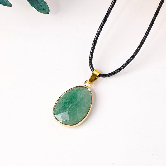 Green Strawberry Quartz Faceted Oval Necklace