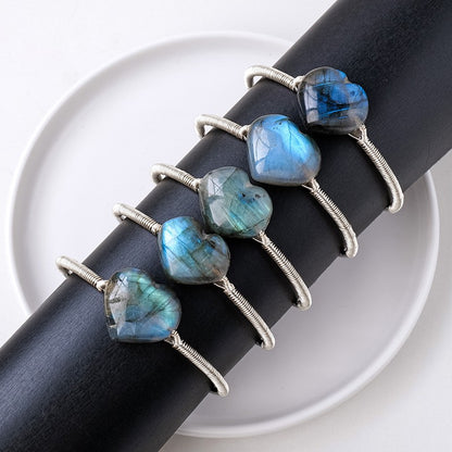 Labradorite Heart Wire Wrapped Cuff Bracelet