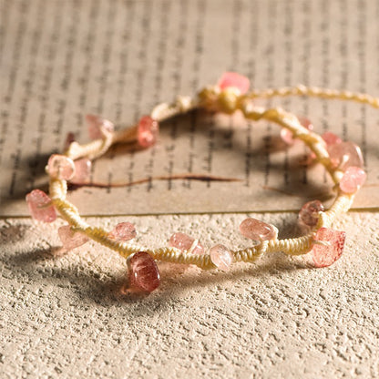 Strawberry Quartz Chip Handwoven Bracelet