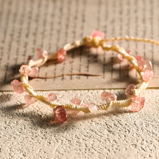 Strawberry Quartz Chip Handwoven Bracelet