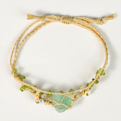 Raw Fluorite Double Cord Handwoven Bracelet