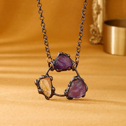 Raw Amethyst & Citrine Statement Necklace