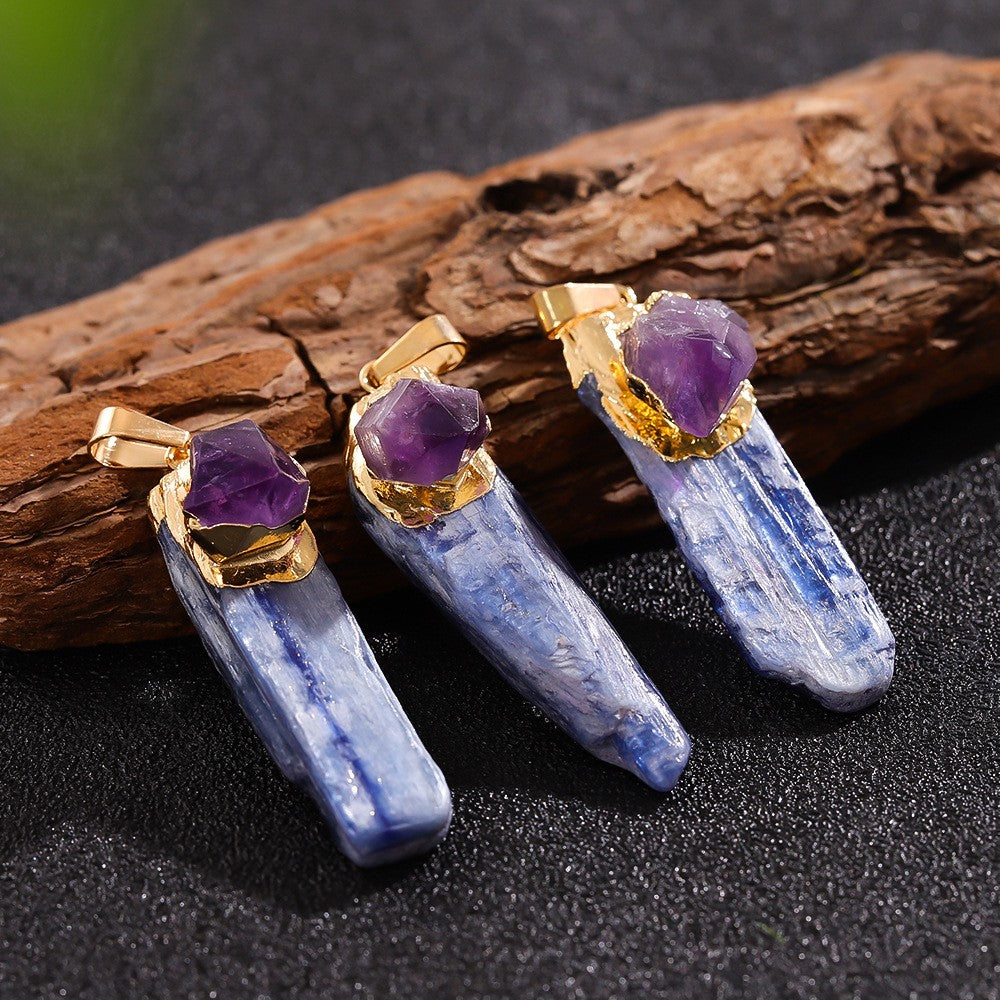 Blue Kyanite Blade Necklace with Amethyst Accent